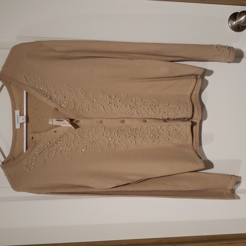 Dressbarn medium button up sweater with pearl detailing